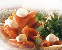 Smoked Salmon on Potato Cakes with Soured Cream